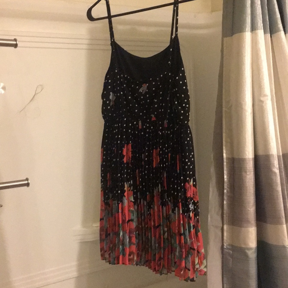 Black floral dress worn small white polka dots.